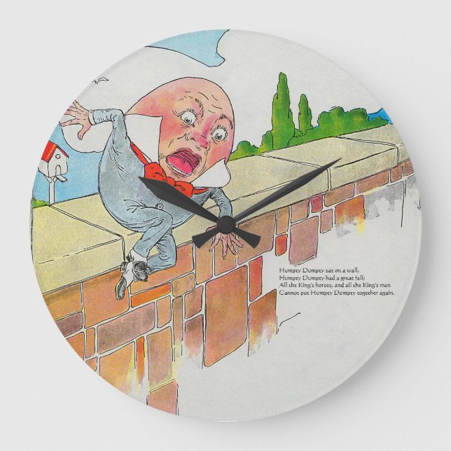 Humpty Dumpty on Wall Mother Goose Nursery Rhyme Large Clock (Front)