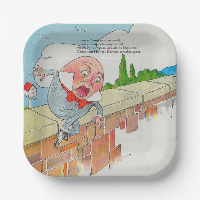 Humpty Dumpty on Wall Mother Goose Nursery Rhyme Paper Plates (Front)