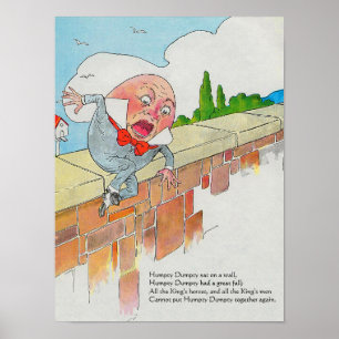 Humpty Dumpty on Wall Mother Goose Nursery Rhyme Poster