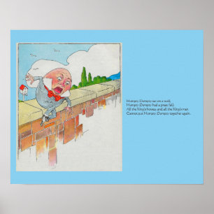 Humpty Dumpty on Wall Mother Goose Nursery Rhyme Poster