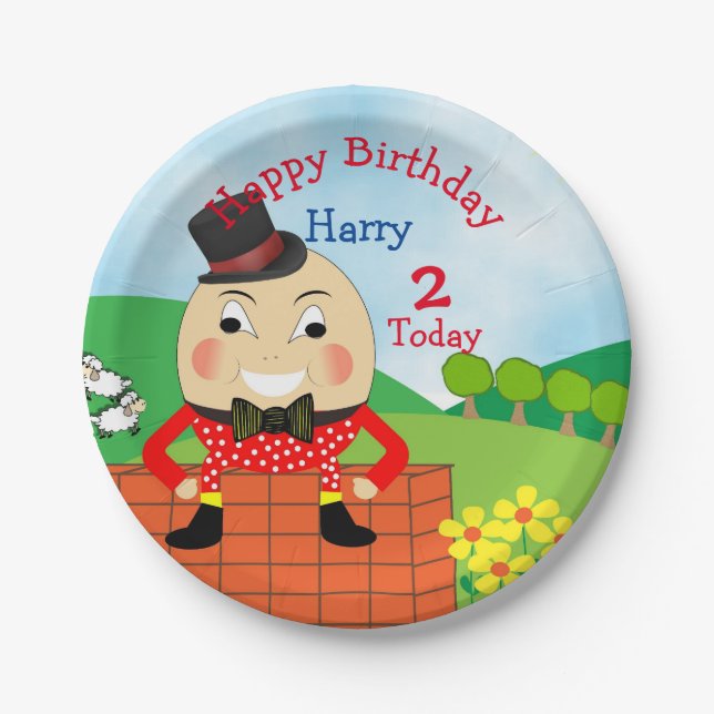 Humpty Dumpty Themed Kids Birthday Party Editable Paper Plates (Front)