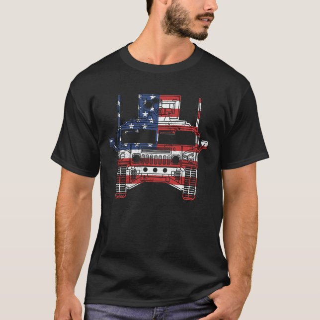 Humvee American Flag Military Vehicle Front Humvee T-Shirt (Front)