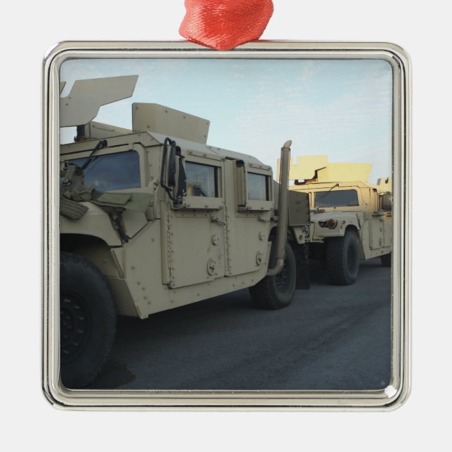 Humvees sit on the pier at Morehead City Metal Ornament (Front)