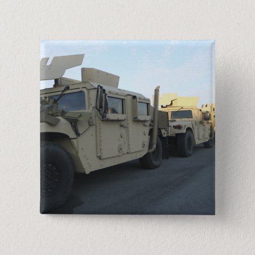 Humvees sit on the pier at Morehead City Pinback Button
