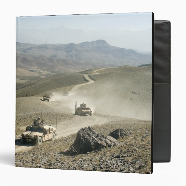 Humvees traverse rugged mountain roads binder (Front/Inside)