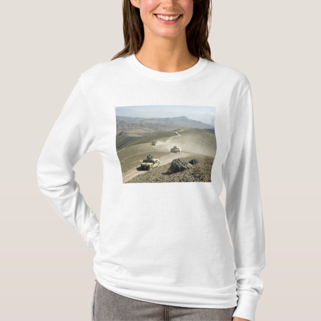 Humvees traverse rugged mountain roads T-Shirt (Front)
