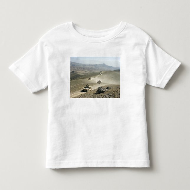Humvees traverse rugged mountain roads toddler t-shirt (Front)