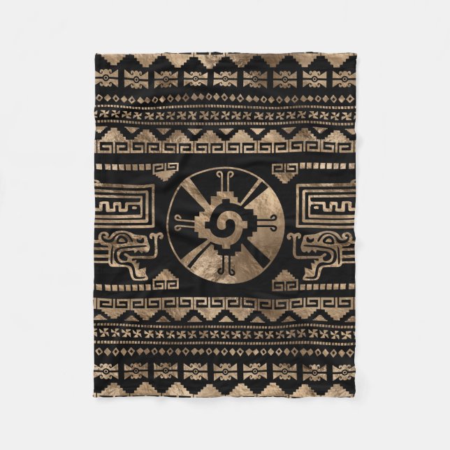 Hunab Ku Gold on black Fleece Blanket (Front)