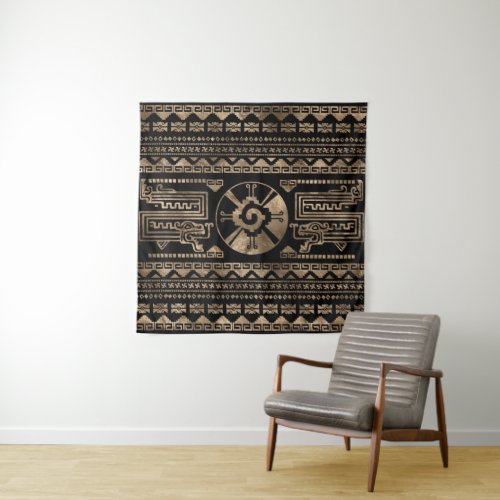 Hunab Ku Gold on black Tapestry
