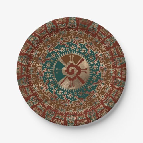 Hunab Ku Gold Red and Teal Paper Plates