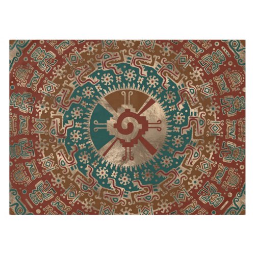 Hunab Ku Gold Red and Teal Tablecloth