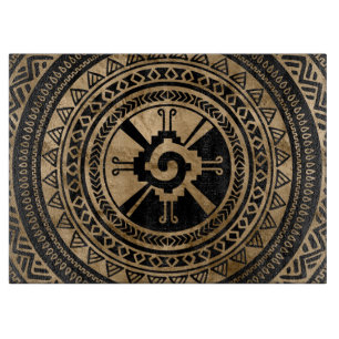 Hunab Ku Mayan symbol black and gold Cutting Board