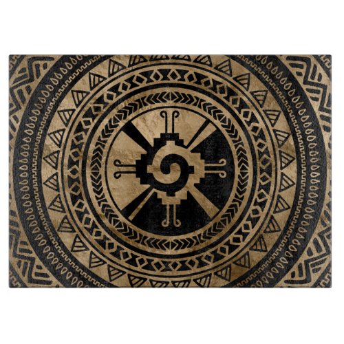 Hunab Ku Mayan symbol black and gold Cutting Board