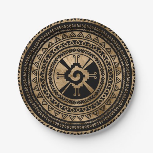 Hunab Ku Mayan symbol black and gold Paper Plates
