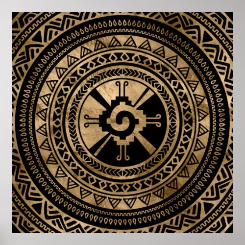 Hunab Ku Mayan symbol black and gold Poster