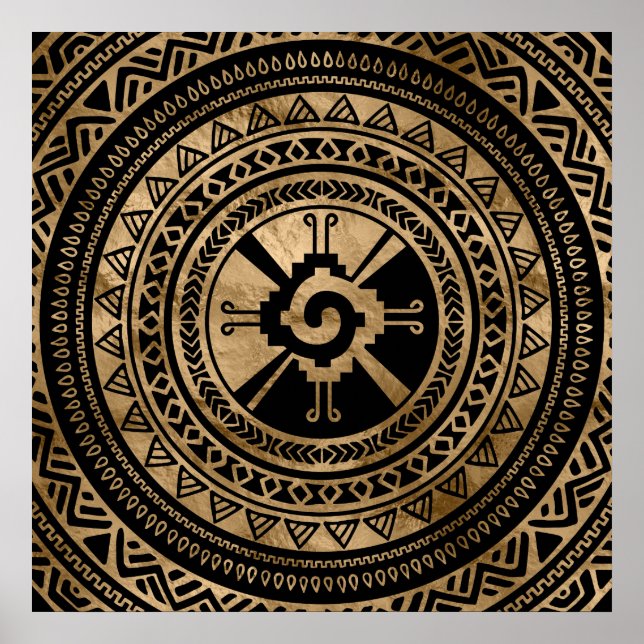Hunab Ku Mayan symbol black and gold Poster (Front)