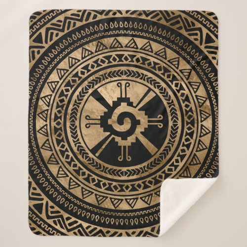 Hunab Ku Mayan symbol black and gold Sherpa Blanket