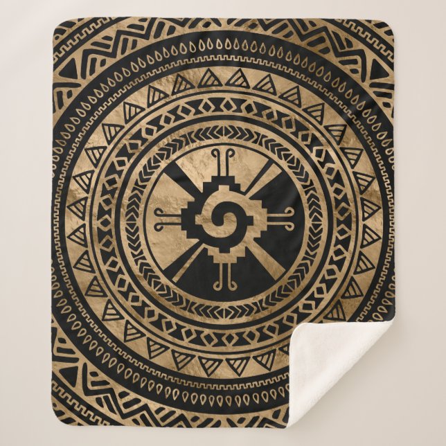 Hunab Ku Mayan symbol black and gold Sherpa Blanket (Front)