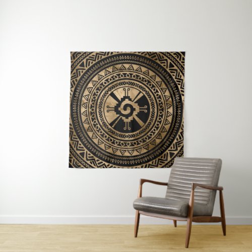 Hunab Ku Mayan symbol black and gold Tapestry