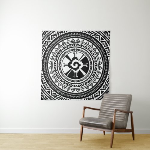 Hunab Ku Mayan symbol black and gold Tapestry