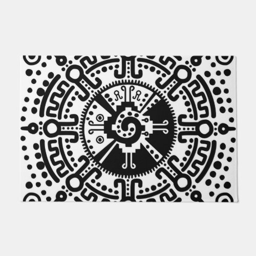 Hunab Ku Mayan symbol black and white 3 Doormat