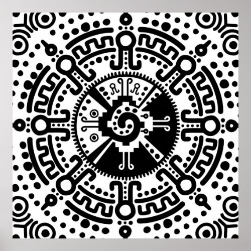 Hunab Ku Mayan symbol black and white 3 Poster
