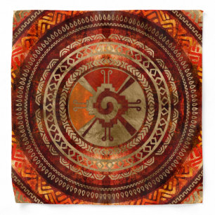 Hunab Ku Mayan symbol Burnt Orange and Gold Bandana