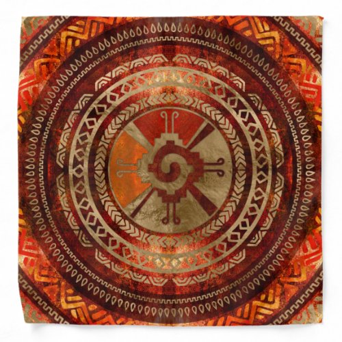 Hunab Ku Mayan symbol Burnt Orange and Gold Bandana