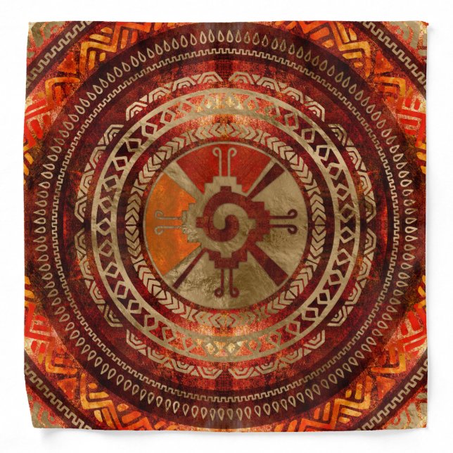 Hunab Ku Mayan symbol Burnt Orange and Gold Bandana (Front)