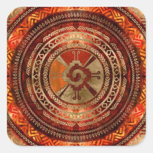 Hunab Ku Mayan symbol Burnt Orange and Gold Square Sticker