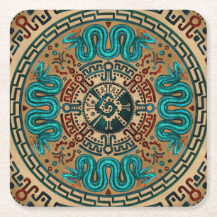 Hunab Ku with double headed serpent -color Square Paper Coaster