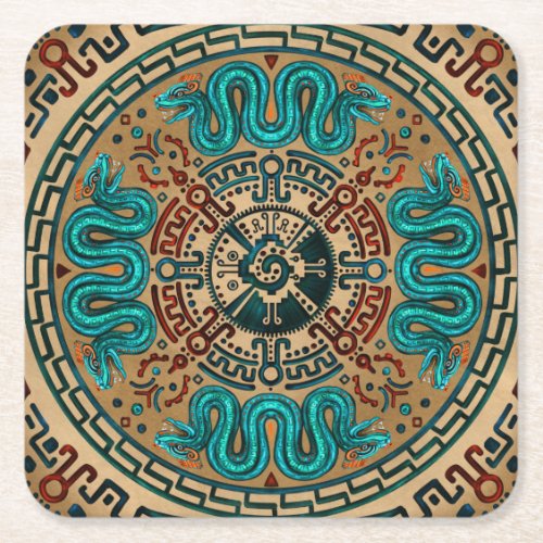 Hunab Ku with double headed serpent _color Square Paper Coaster