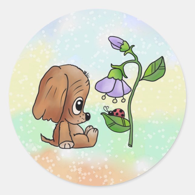 Hund und Blume  Classic Round Sticker (Front)