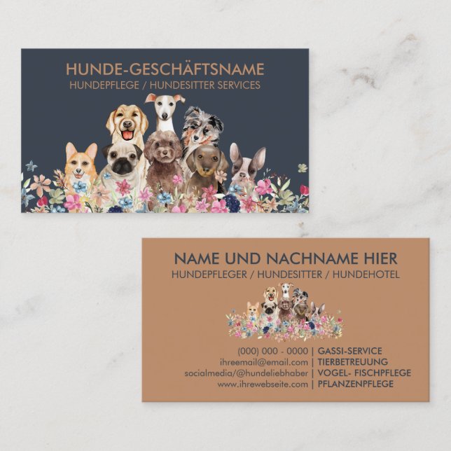 Hundepflege Boutique Haustierbetreuung Hundesitter Business Card (Front/Back)