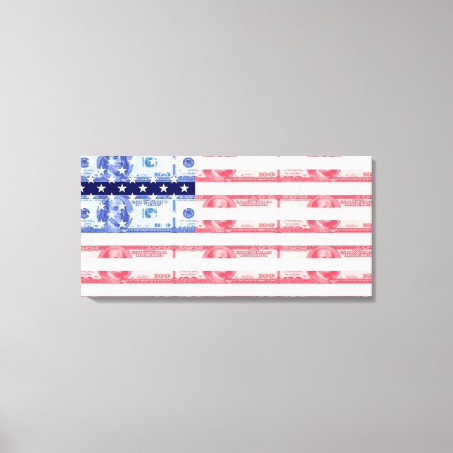 Hundred dollar bills american flag canvas print (Front)
