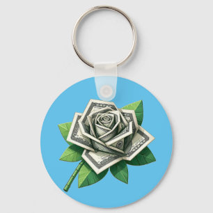 hundred dollar bills origami rose art keychain