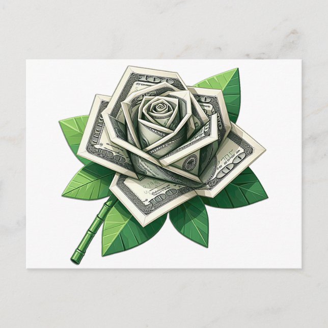 hundred dollar bills origami rose art  postcard (Front)