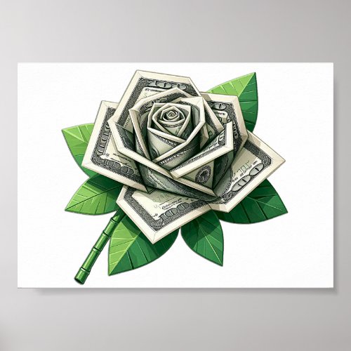 hundred dollar bills origami rose art  poster