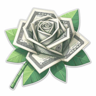 hundred dollar bills origami rose art sticker