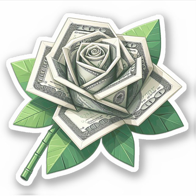 hundred dollar bills origami rose art  sticker (Front)