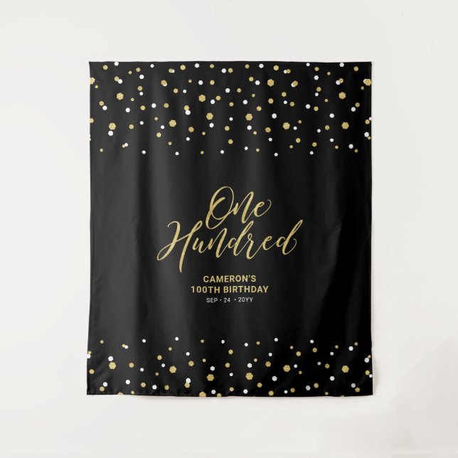 Hundred Gold & Black 100th Birthday Party Backdrop (Front)