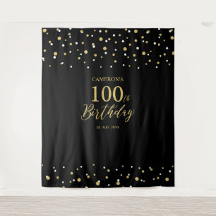 Hundred Gold & Black 100th Birthday Party Backdrop