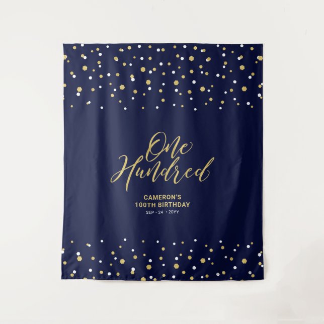 Hundred Gold & Navy 100th Birthday Party Backdrop (Front)