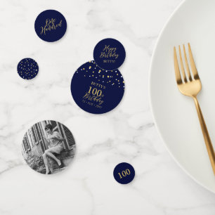 Hundred Gold & Navy Confetti 100th Birthday Party