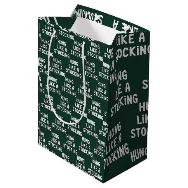 Hung Like A Stocking Christmas Funny Sarcastic Medium Gift Bag (Back Angled)
