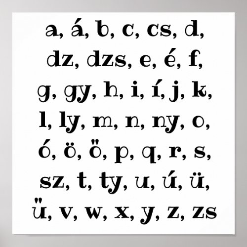 Hungarian alphabet in black poster