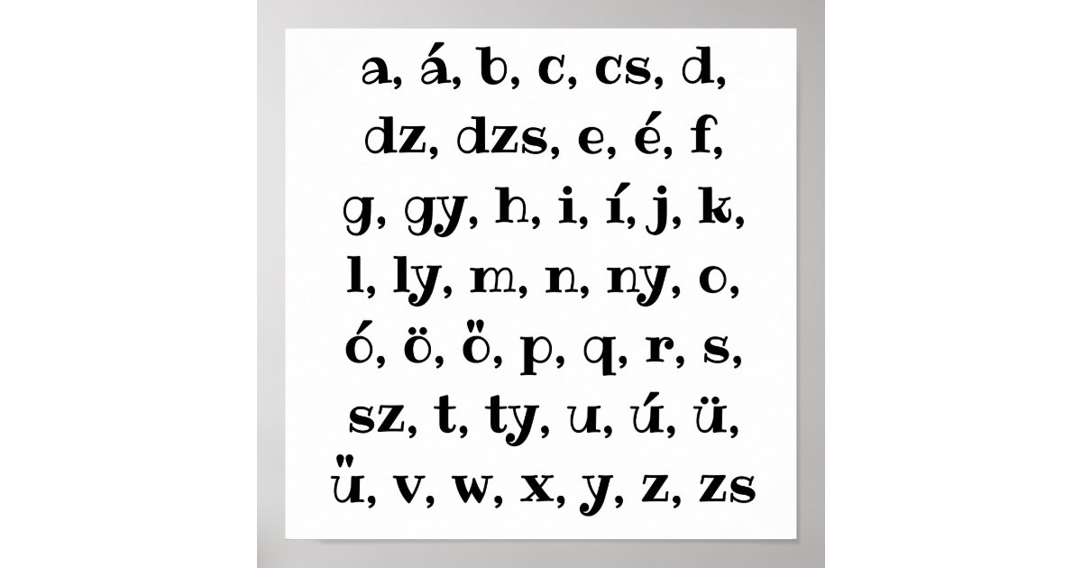 Hungarian Alphabet In Black Poster Zazzle Com