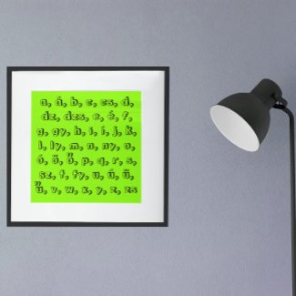 Hungarian Alphabet in green