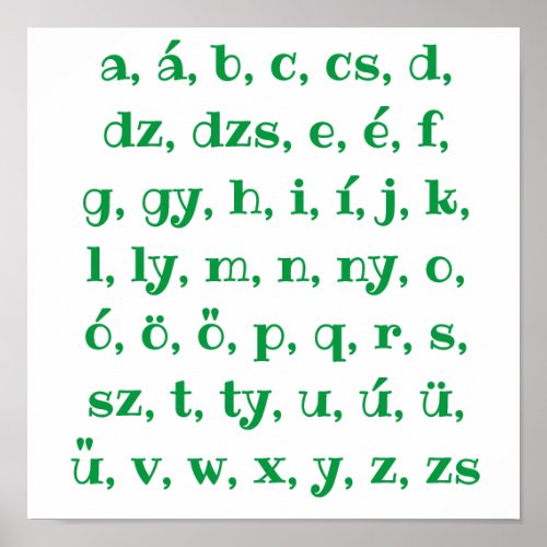 Hungarian alphabet in  green poster