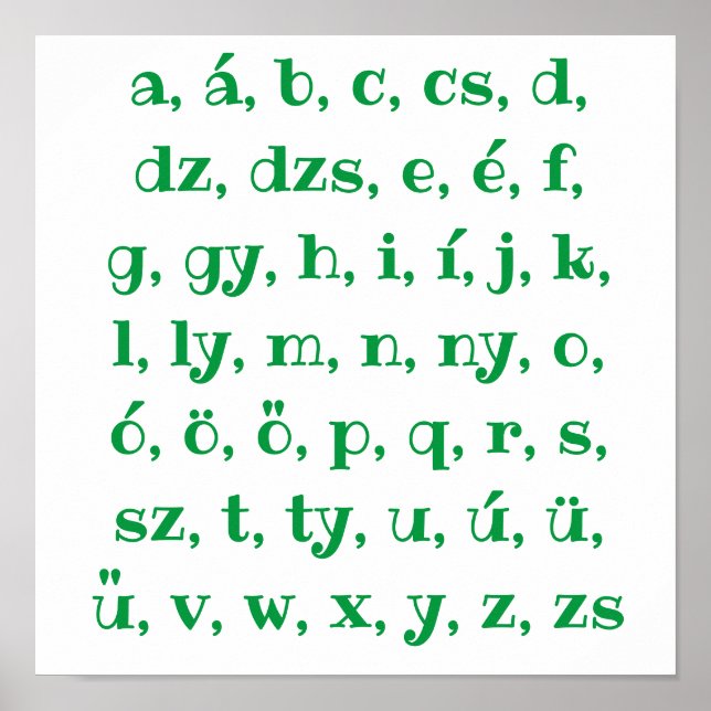 Hungarian alphabet in  green poster (Front)